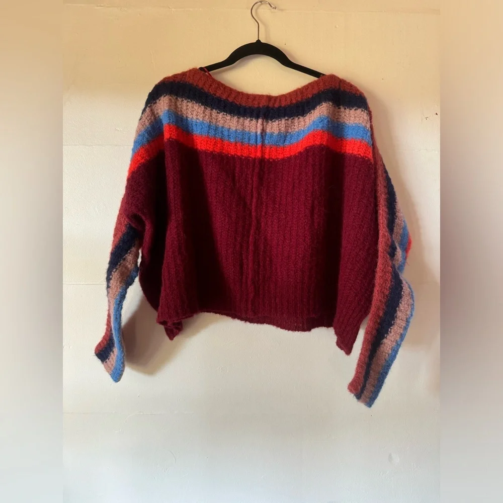 Free People alpaca blend women’s S shrug poncho hippy rainbow long sleeve swe…